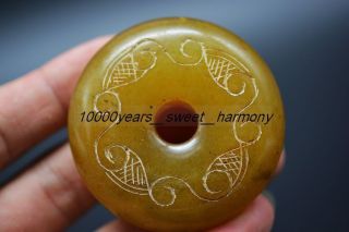 Delicate Chinese Old Jade Carved Retro Pattern Safety Buckle Amulet Jp7 photo