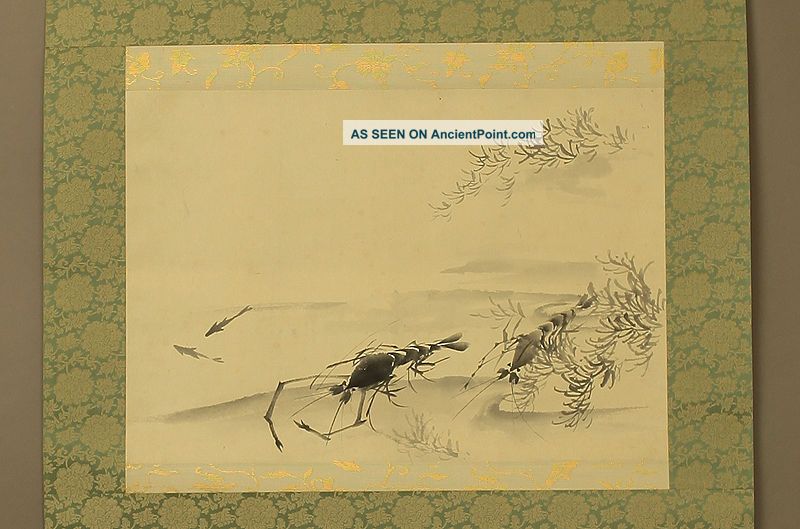Japanese Scroll Painting - Two Shrimps - Japan Asia Asian Paintings & Scrolls photo