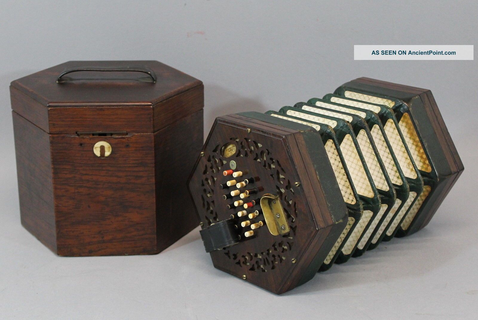Antique 19thc English 48 - Button Ac Wheatstone Rosewood Concertina & Case Nr Other Antique Instruments photo