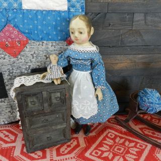 Izannah Walker Style Antique Primitive Doll Reproduction Wooden Doll Jointed photo