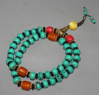 Ancient Chinese Tibet Tibetan Coral Turquoise Mila Beads Necklace Chaplet photo