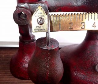 Antique Jacobs Bros 3 Red Cast Iron Balance Scale photo