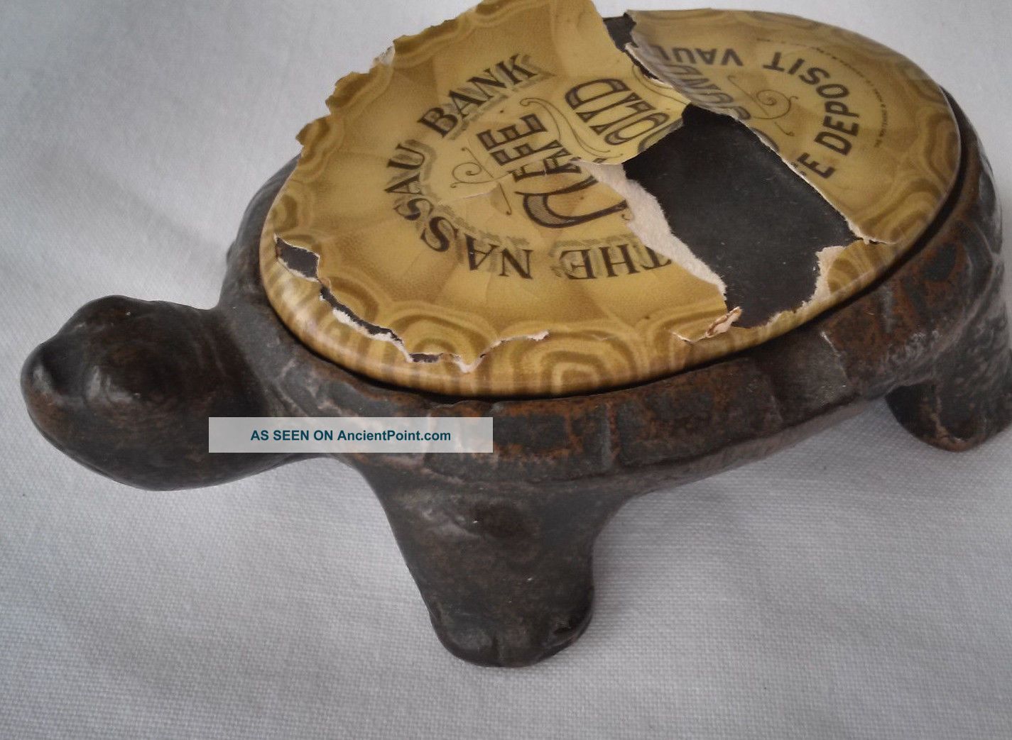 Antique Bronze Turtle Form Key Holder/trinket Box Nassua Bank Label Metalware photo