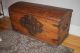 Early Moravian Primitive Trunk 18th Century Iron Handles Paint Decorated 1753 Pre-1800 photo 2