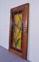 French Antique Art Nouveau Flower Stained Leaded Glass Oak Wood Door Panel (k) Pre-1900 photo 1