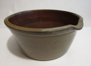 11 1/2 Inch Early Hand Thrown Gray Stoneware Batter / Milk Bowl photo