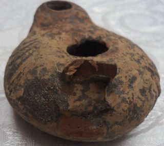 Ancient Roman Pottery Oil Lamp 1st - 4th Century Ad Terracotta 102x72mm 4” X 2.  8” photo