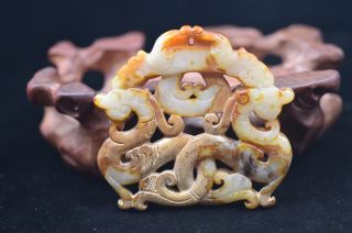 Old Chinese Antique Jade Hand Carved Beast Statue Pendants Amulet Q129 photo
