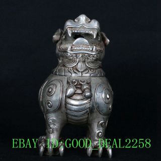 Tibet Silver Copper Vintage Handwork Carved Qilin Incense Burner W Qing Dynasty photo