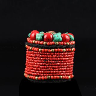 Collectibles Decorated Handwork Tibet Red Coral & Turquoise Jewelry Box Csy65 photo