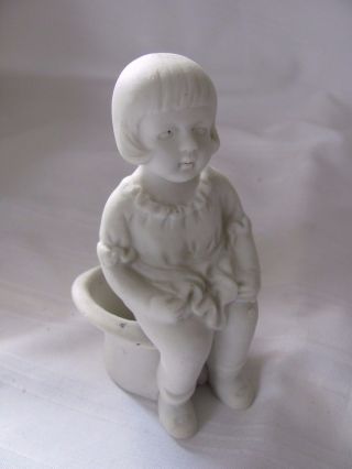 White Bisque Girl Figurine Potty Humor Top Hat Japan Marked On Back photo