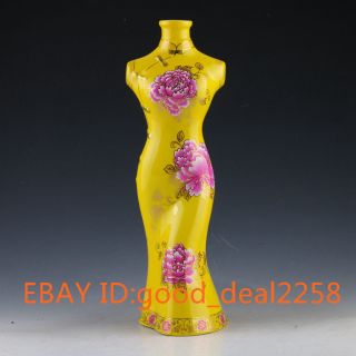 China Hand - Painted Peony Flower Cheongsam Porcelain Decoration W Jingdezhen Mark photo