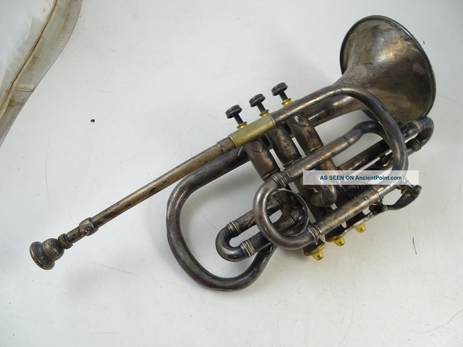 Antique German Silver Cornet Woodwind Horn Instrument Rudolf Sander Vintage 1800 Brass photo