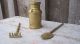 Vintage Mid Century Brass Miniature Milk Can & Rake Shovel Farm Garden Tools Primitives photo 2