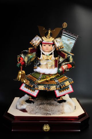 Japanese Samurai Doll - Rising Dragon - With Rabbit Fur And Music Box photo