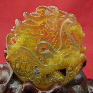 Chinese Natural Jade Hand Carved Horse Back Money Jade Pendant B435 photo