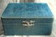 Antique Victorian Vintage Teal Velvet Sewing Jewelry Box Lace Bobbin Holders Baskets & Boxes photo 5