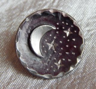 Antique Bright Cut Pewter Button Moon & Stars Black Tint 821a photo