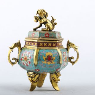 Chinese Brass Cloisonne Handwork Fook Dog Incense Burners W Qianlong Mark Csy433 photo