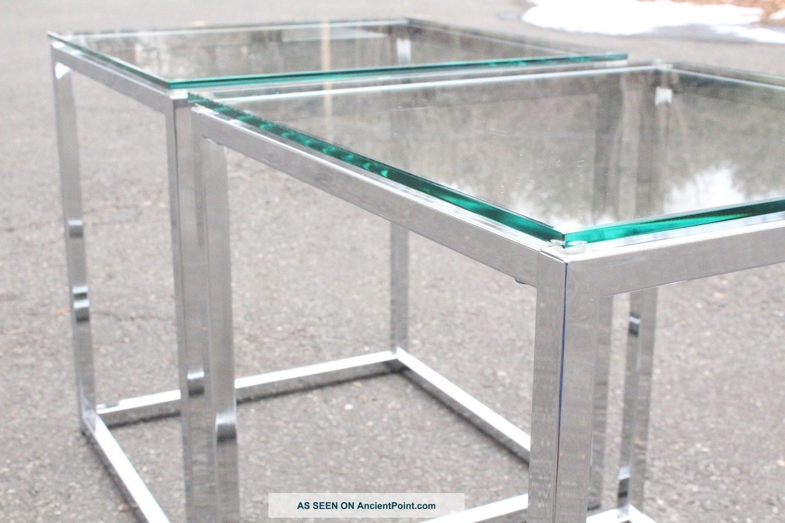 Mid Century Modern Pair Chrome Glass End Side Coffee Tables Post-1950 photo