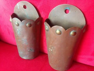 Arts & Crafts Hand Made Copper Wall Pockets/vases.  Matched Pair photo