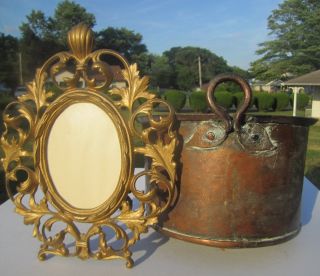 Copper Kettle Caldron Arts Crafts ? Hammered Hearth Fireplace Iron Picture Frame photo
