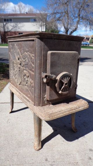 Antique Cast Iron Wood And Coal Burning Stove,  Gorgeous Spanish Couple Very Rare photo