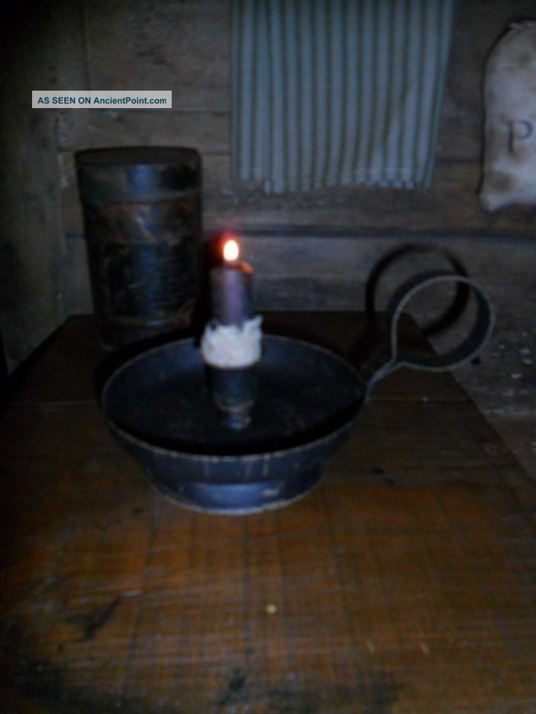 Primitive Olde Time Candle Light,  Black Metal W/ Grungy Candle,  Farmhouse Needful Primitives photo