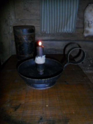 Primitive Olde Time Candle Light,  Black Metal W/ Grungy Candle,  Farmhouse Needful photo