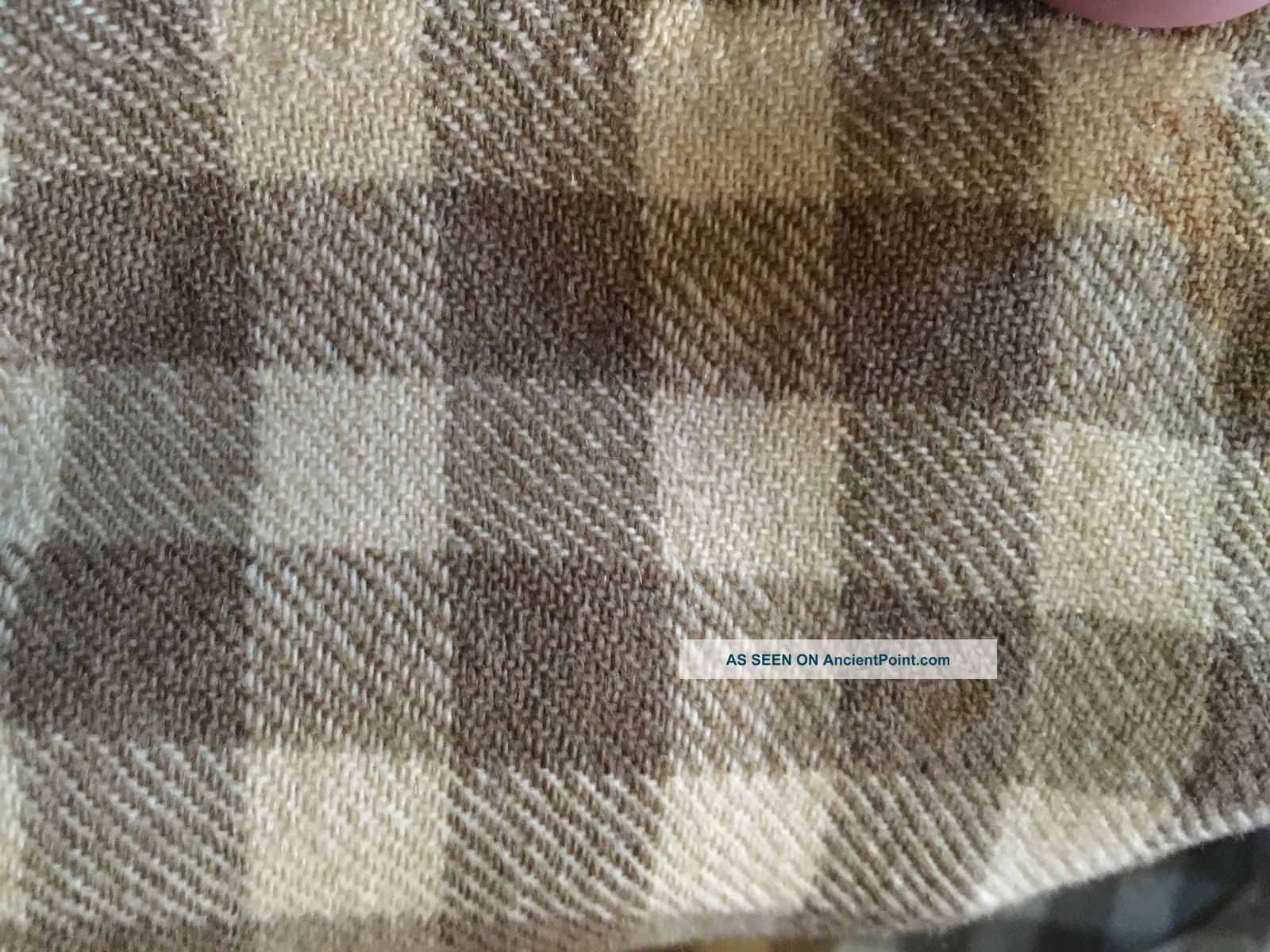 Early Antique Large Slice Homespun Wool Blanket Brown & Cream Textile Aafa