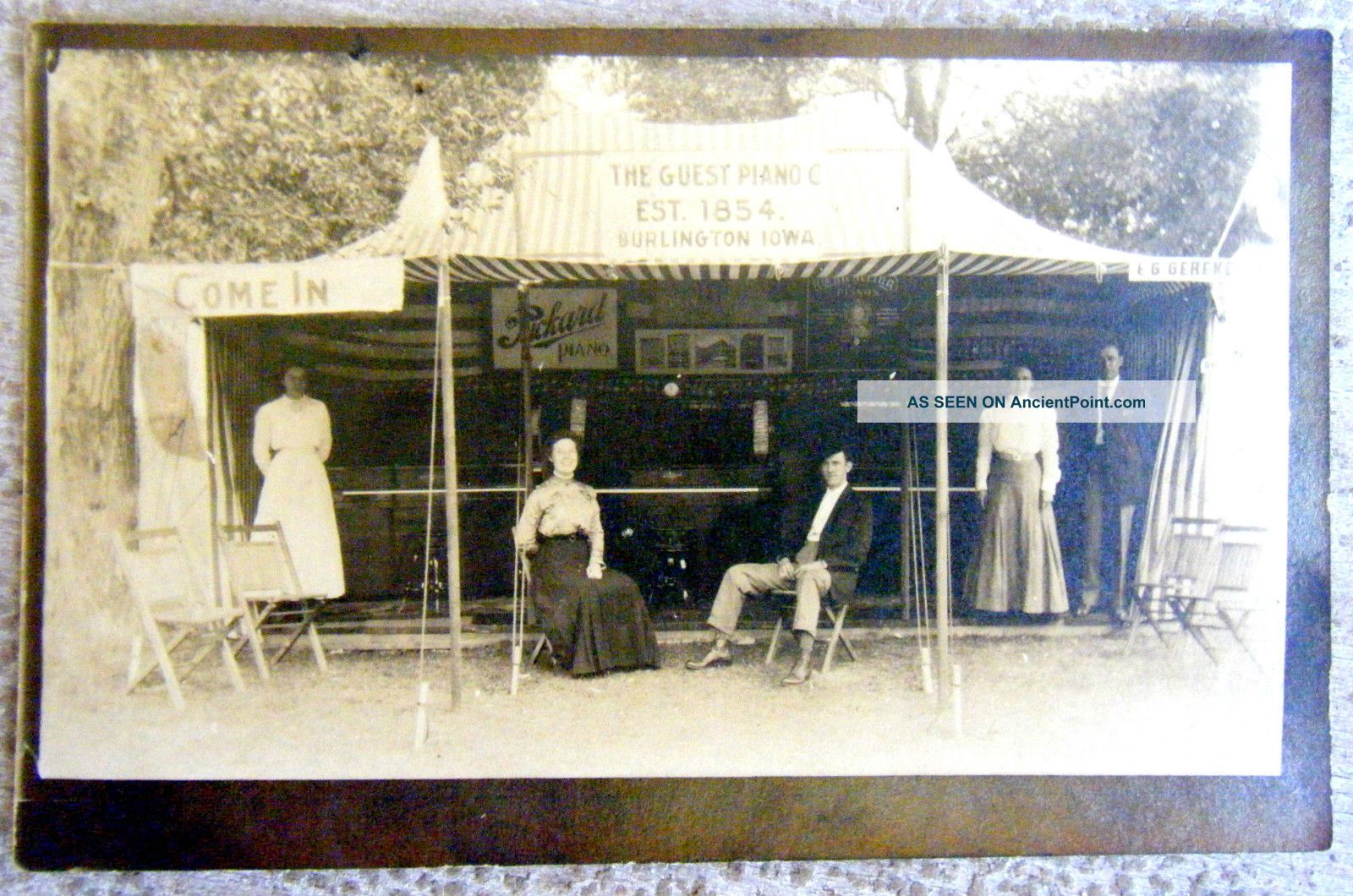 Vintage Real Photo Post Card Guest Piano Co.  Tent Display Burlington Iowa Keyboard photo