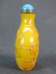 Chinese Mandarin Duck Carp Carved Yellow Peking Glass Snuff Bottle Snuff Bottles photo 2