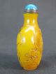 Chinese Mandarin Duck Carp Carved Yellow Peking Glass Snuff Bottle Snuff Bottles photo 5