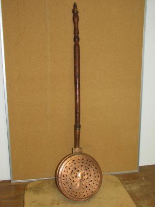 Rare Pennsylvania 18th C Copper Bedwarmer The Best Engraved Peacock Decoration photo