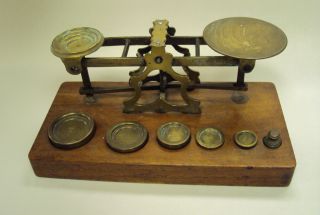 Antique London Brass Postage Scale W/weights photo