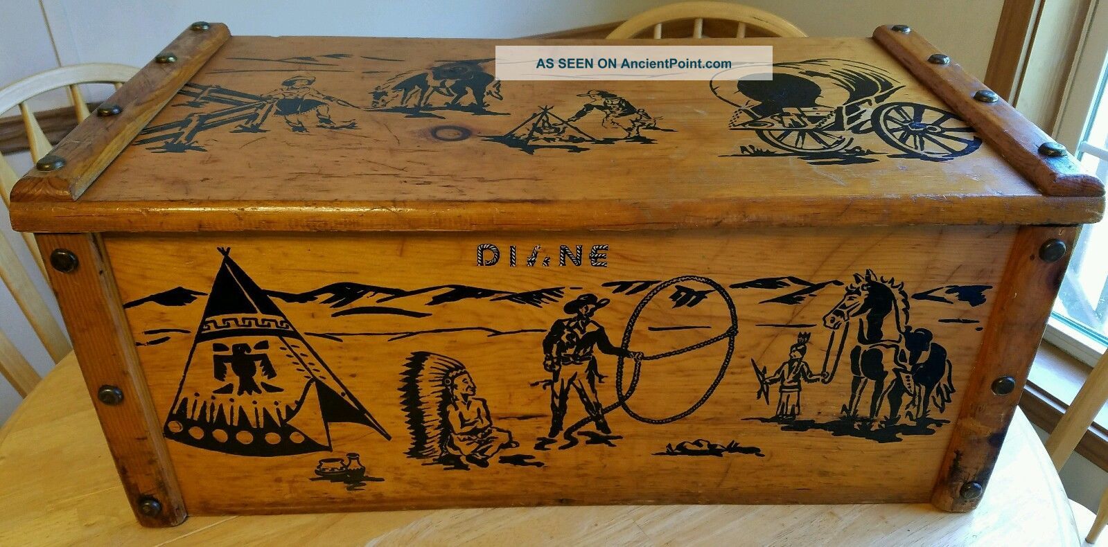 Vintage 50 ' S Cowboys Toy Chest Western Wooden Box Indians Trunk Hazel Cabinet Co Post-1950 photo