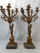 (2) Antique Egyptian Blackamoor Figural Lady Statue Old Candle Holder Candelabra Metalware photo 10