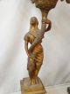 (2) Antique Egyptian Blackamoor Figural Lady Statue Old Candle Holder Candelabra Metalware photo 2