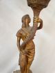 (2) Antique Egyptian Blackamoor Figural Lady Statue Old Candle Holder Candelabra Metalware photo 4