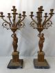 (2) Antique Egyptian Blackamoor Figural Lady Statue Old Candle Holder Candelabra Metalware photo 8
