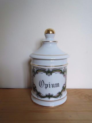 French Limoges Porcelain Apothecary Pharmacy Jar ' Opium ' photo