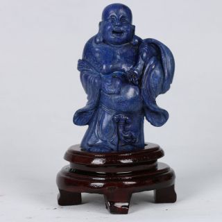 100 Natural Lapis Lazuli Hand - Carved Laugh Buddha Statue Csy299 photo
