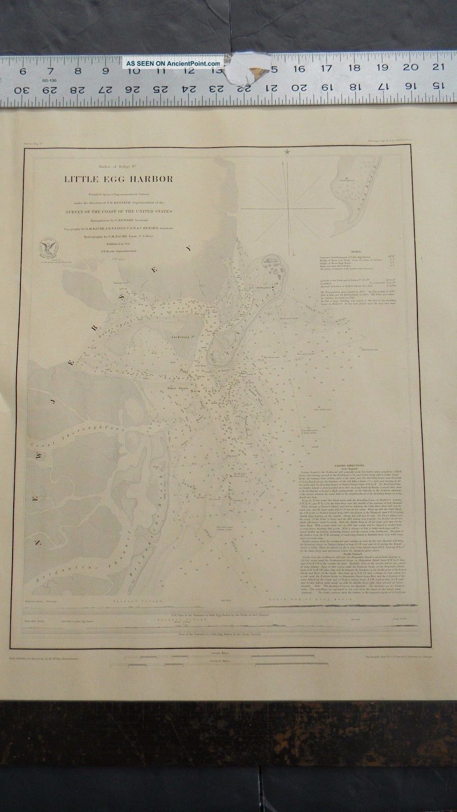 Small Antique Nautical Chart Of Little Egg Harbor - Jersey DC, DE, MD, NJ, NY, PA photo