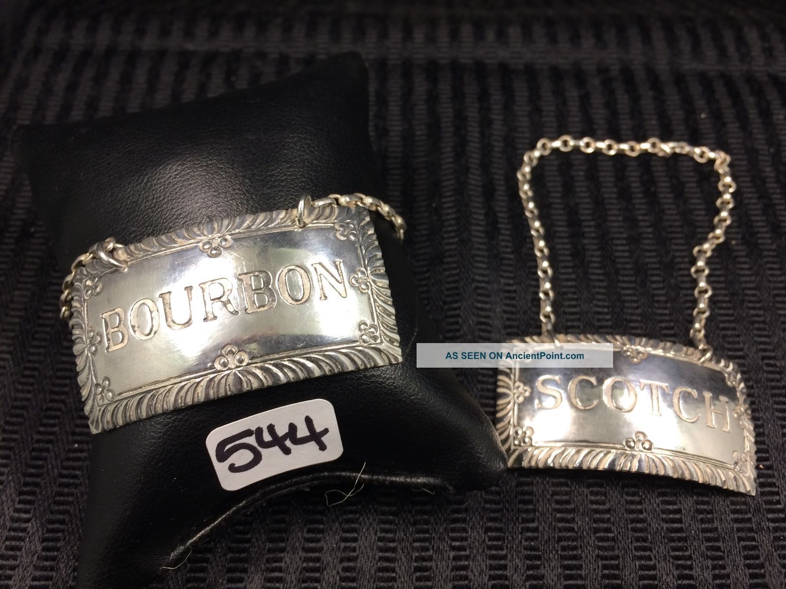 Williamsburg Stieff Sterling Silver Liquor Tags - Scotch & Bourbon - 29g Total Bottles, Decanters & Flasks photo