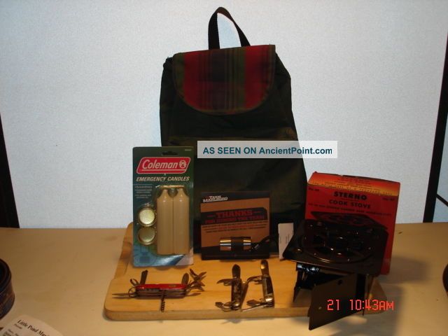 Camping Equipment - Marlboro Mini Lite,  Backpack,  Sterno Stove,  Candles Pkt Knifes Stoves photo