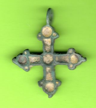 Russia Kiev Type Bronze Enamel Cross Pendant Viking Time 10 - 12th Rare 881 photo