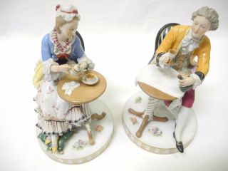 Signed Hochst Porcelain Colonial Figurines Gentleman & Lady Seated photo