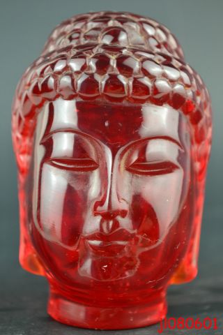 Collectible China Handwork Amber Carve Buddha Head Wonderful Statue Noble Decor photo