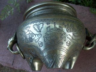 Chinese Brass Tripod Censer,  Incense Burner Elephant Head & Ring Handles photo