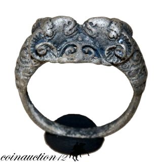 Intact 1700 - 1750 Ad European Silver Ring With Ram Heads photo